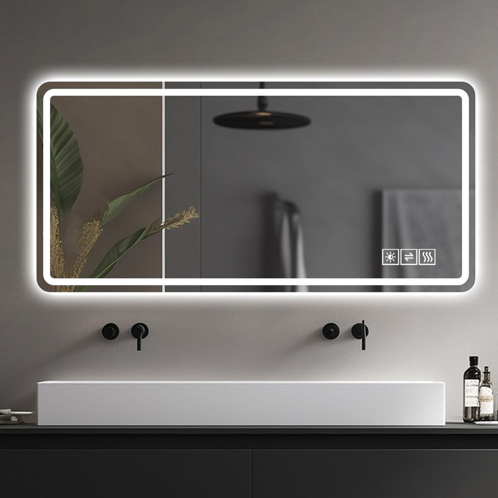 LED Bathroom Mirror with Anti-Fog and Tri-Color Lighting - Pearl Silver