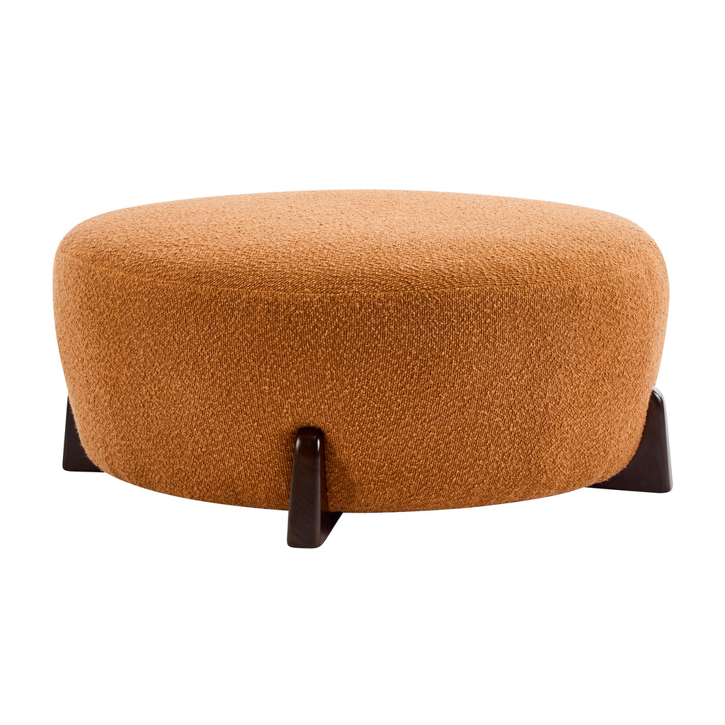 Boucle Round Ottoman with Splayed Rubber Wood Legs - Pumpkin