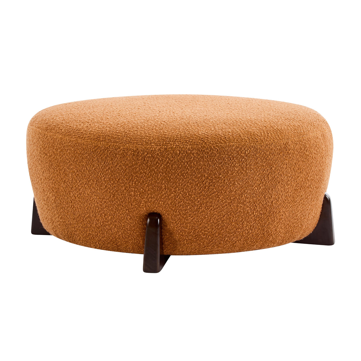 Boucle Round Ottoman with Splayed Rubber Wood Legs - Pumpkin