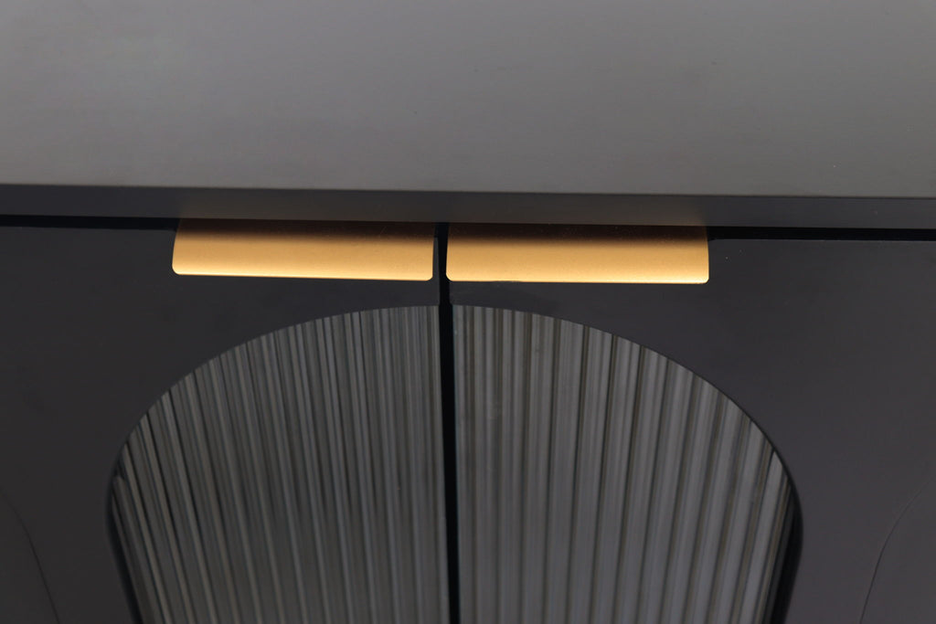 Lacquered Wooden Sideboard with 4 Glass Doors - Black