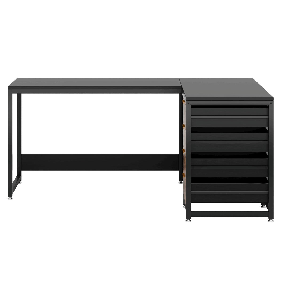 L-Shaped Computer Desk with Drawers and Shelves - Black or Dark Brown