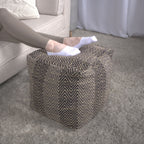 Handcrafted Cotton Pouf with Chevron Pattern - Brown