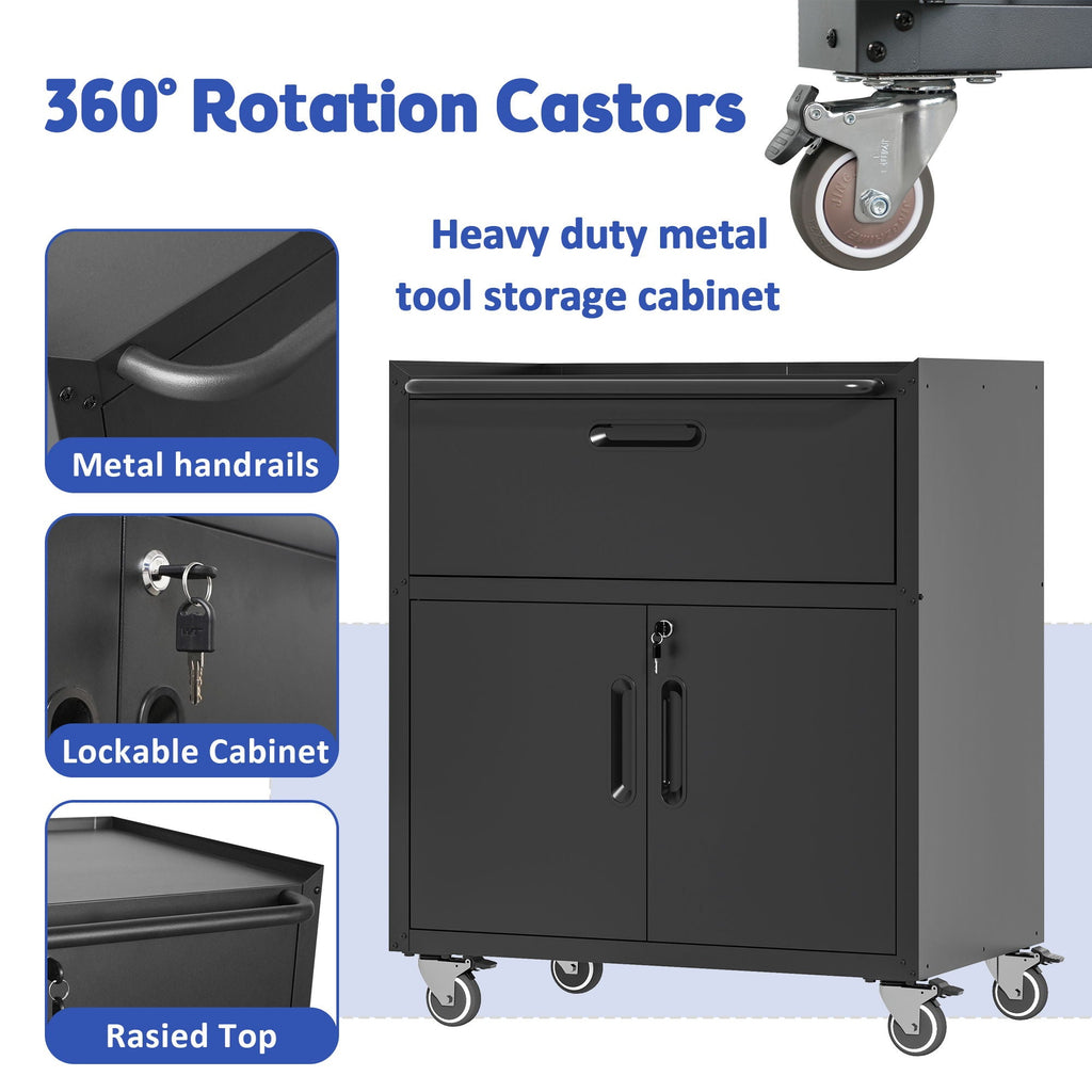 Sturdy Metal Tool Cabinet with Drawer & Locking Doors - Mobile Garage Storage