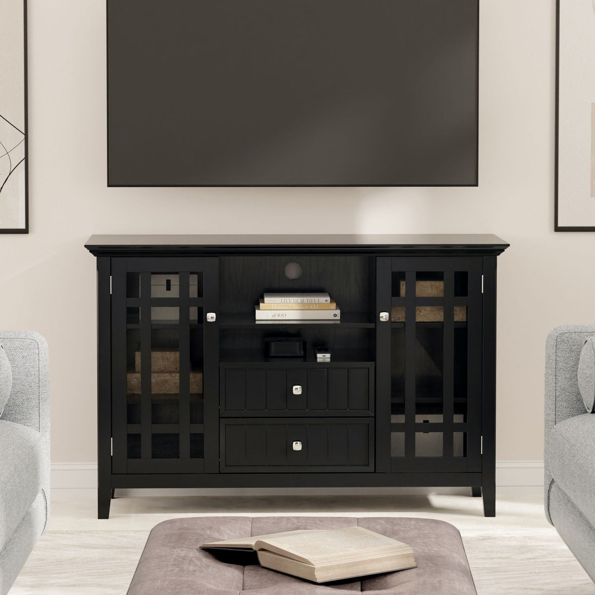 Handcrafted Tall TV Media Stand with Adjustable Storage - Dark Brown, Black, or White