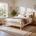 Queen Size Wood Platform Bed Frame with Classic Panel Headboard - Brown or Natural