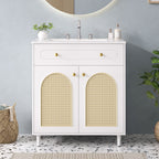 Modern Bathroom Vanity with Ceramic Sink and Adjustable Shelf - Dark Brown or White