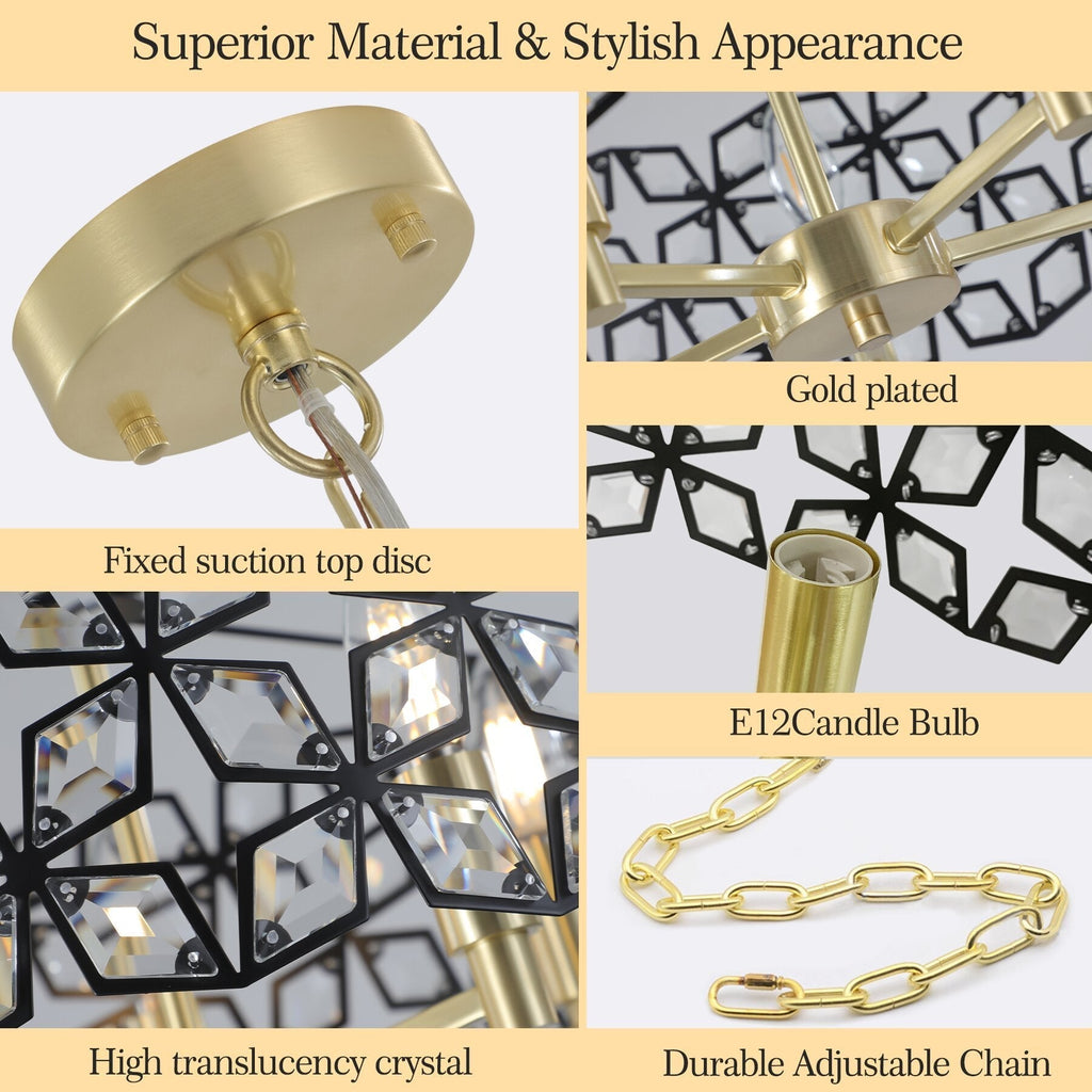 Geometric Crystal Pendant Chandelier with K9 Crystal - Black Gold
