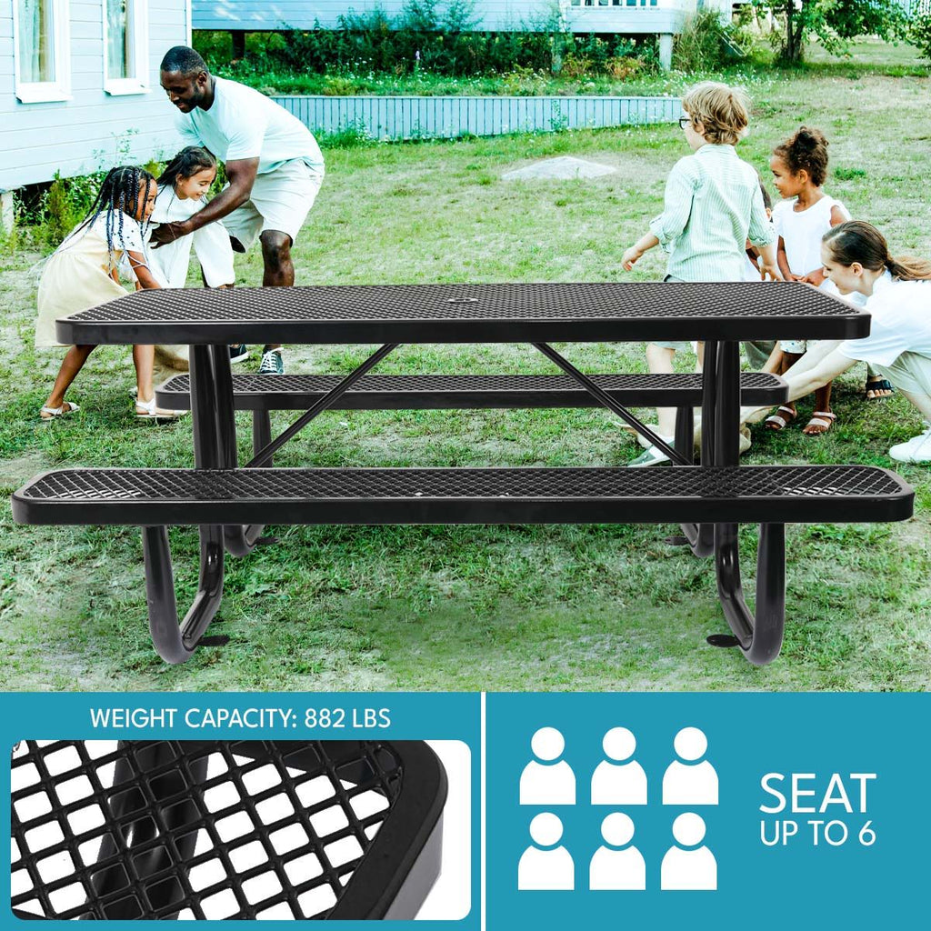 Outdoor Steel Picnic Rectangular Table with Umbrella Pole - Black, Blue, or Dark Green