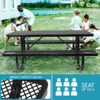 Outdoor Steel Picnic Rectangular Table with Umbrella Pole - Black, Blue, or Dark Green
