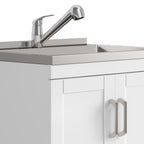 White Laundry Cabinet with Stainless Steel Sink and Pull-Out Faucet
