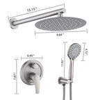 Wall Mounted Shower Set with High Pressure 10" Rain Head & 5-Function Handheld - Gold or Pearl Silver