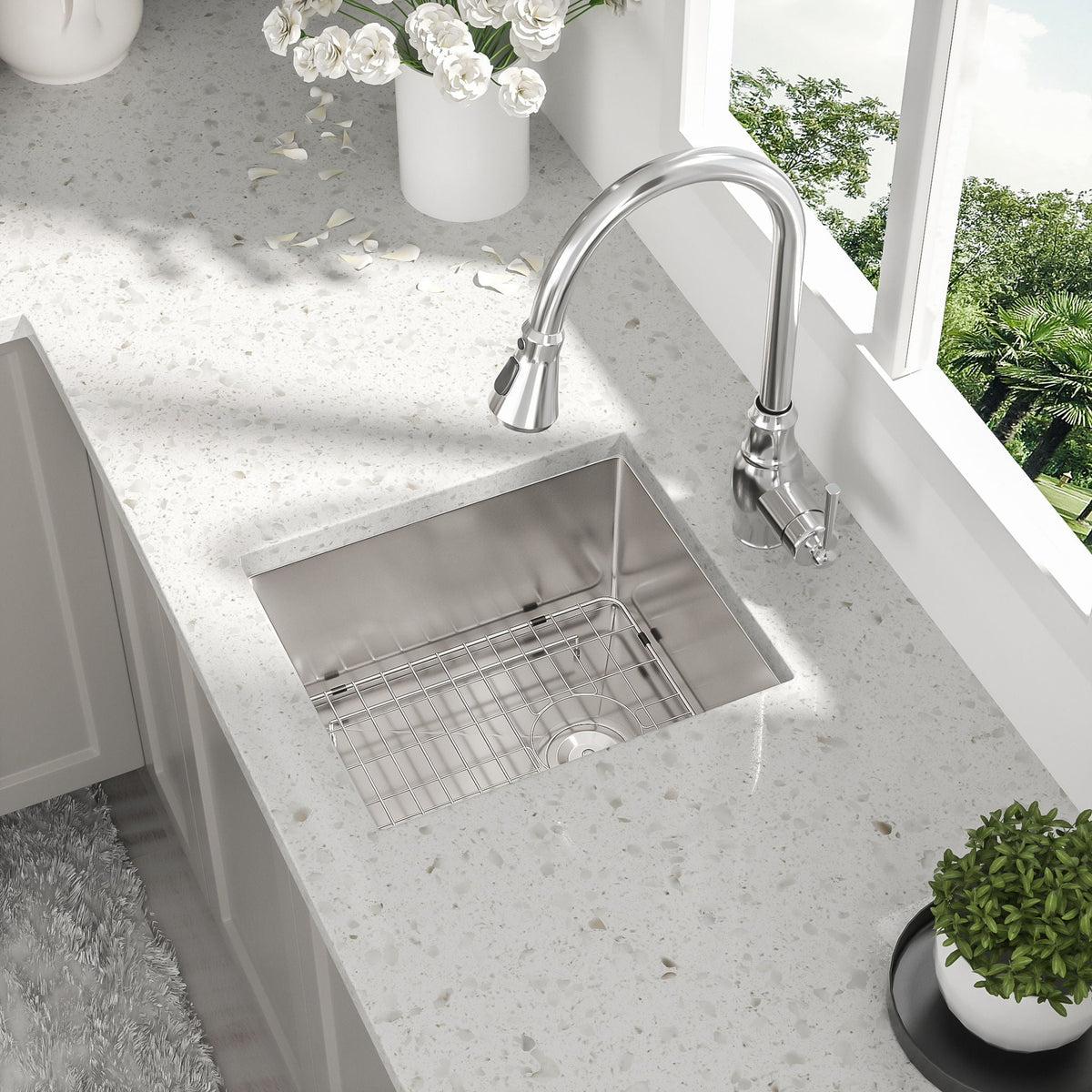 Modern Undermount Stainless Steel Kitchen Sink 16 Gauge, Deep Single Bowl - Gray