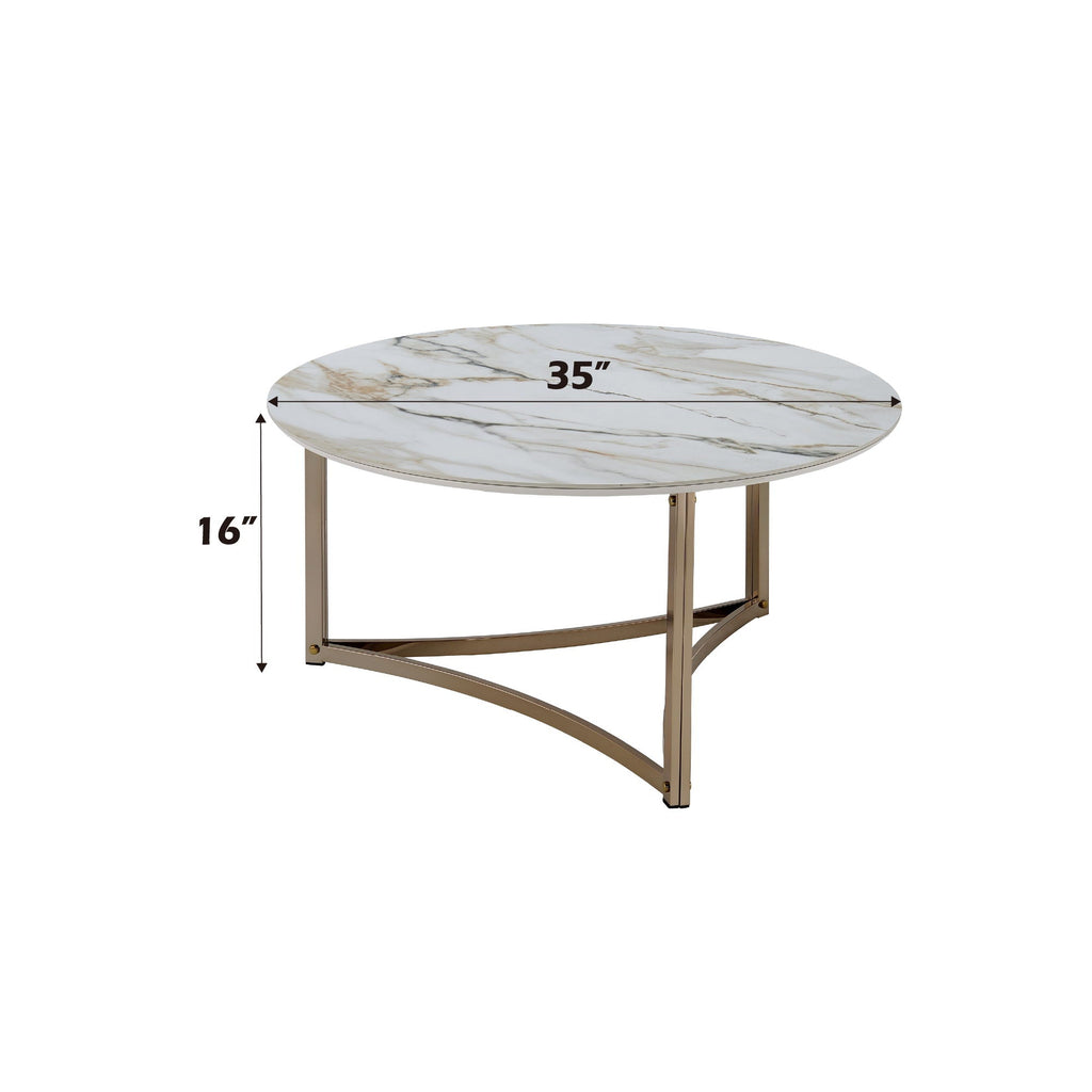 Sintered Stone Top Round Coffee Table with Metal Base - White