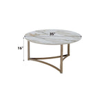 Sintered Stone Top Round Coffee Table with Metal Base - White