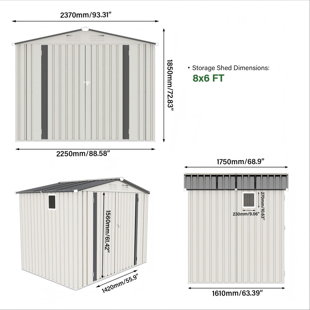 Outdoor Garden Storage Shed with Lockable Doors and Window - White / Gray