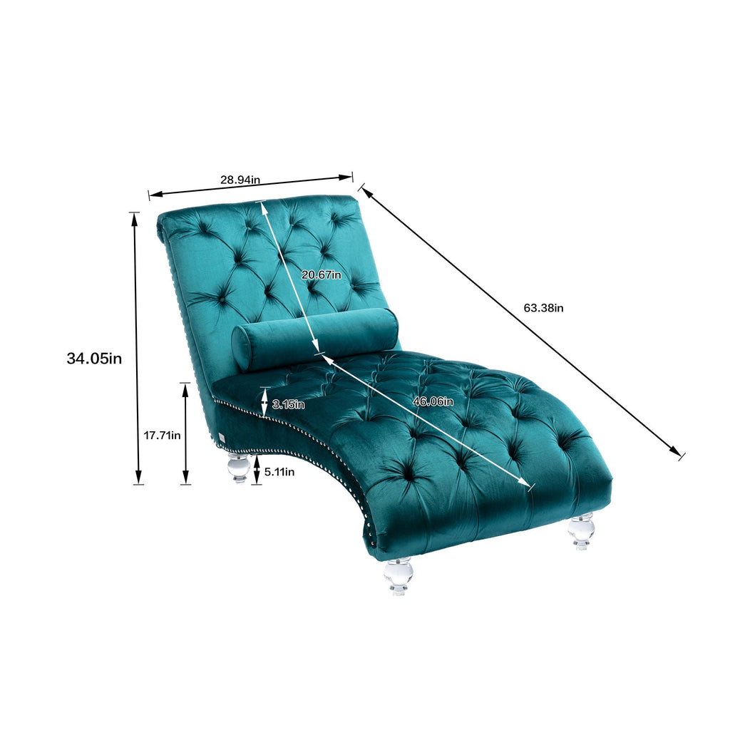 Velvet Button Tufted Chaise Lounge with Pillow - Multiple Colors