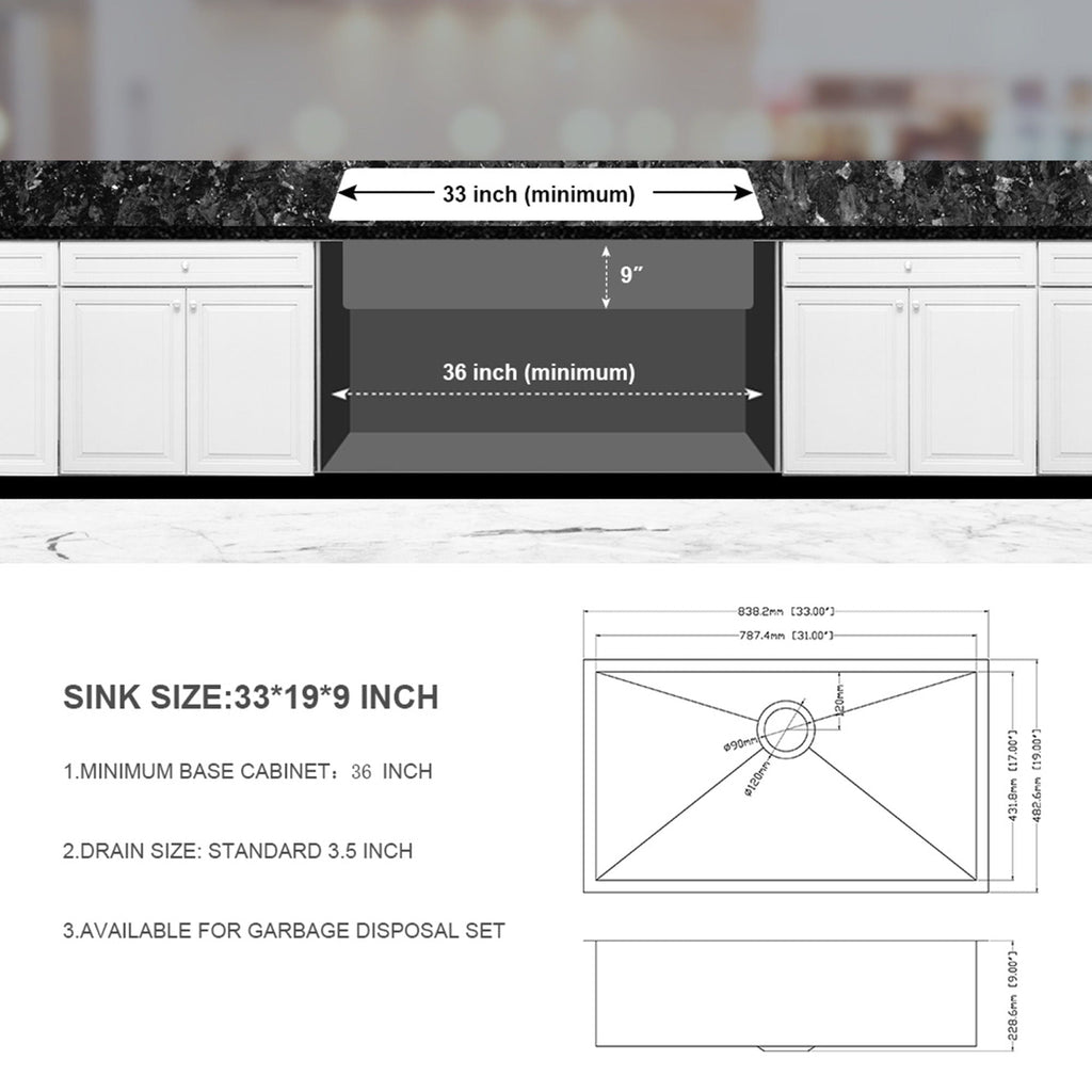 Undermount Stainless Steel Kitchen Sink with Deep Single Bowl - Gray