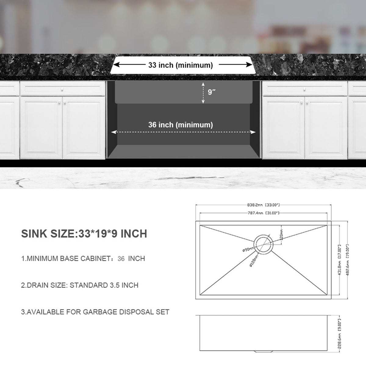 Undermount Stainless Steel Kitchen Sink with Deep Single Bowl - Gray