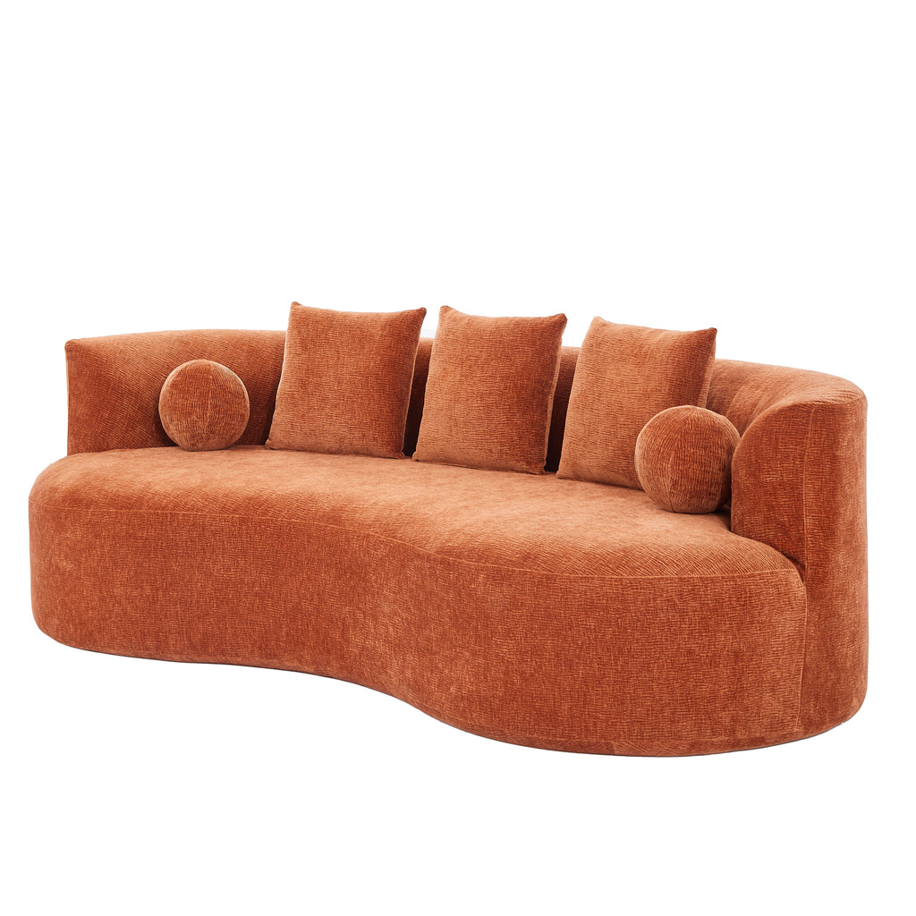 90-Inch Curved Modern Chenille Sofa with Artistic Curved Design - Orange or White