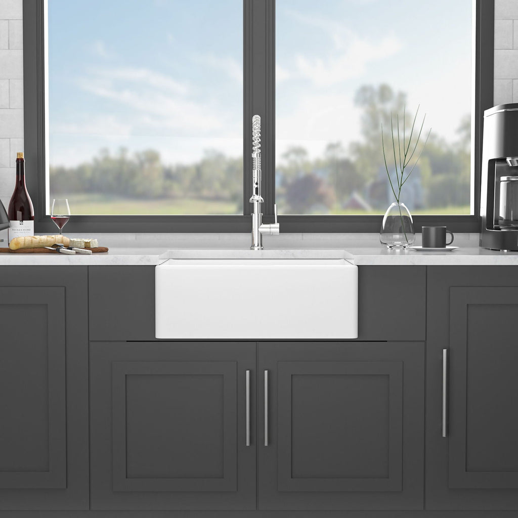 Farmhouse Ceramic Apron Front Single Bowl Kitchen Sink with Durable Design - White or Black