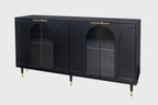 Lacquered Wooden Sideboard with 4 Glass Doors - Black