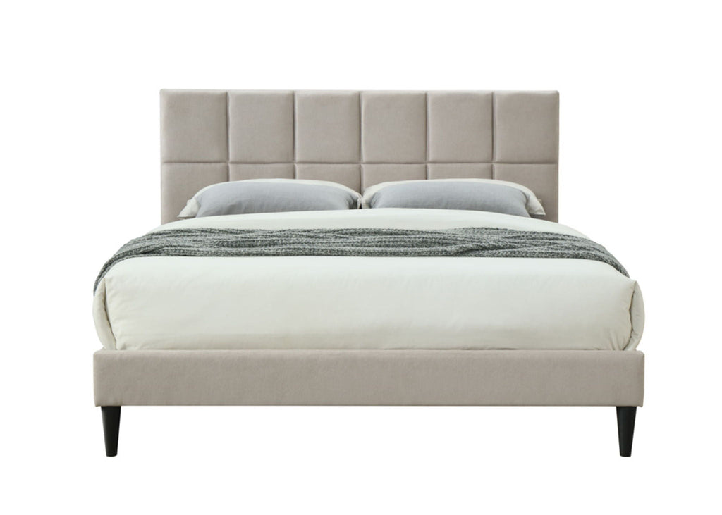 Gray Full Size Upholstered Bed with USB Charging Ports - Modern Squares Headboard
