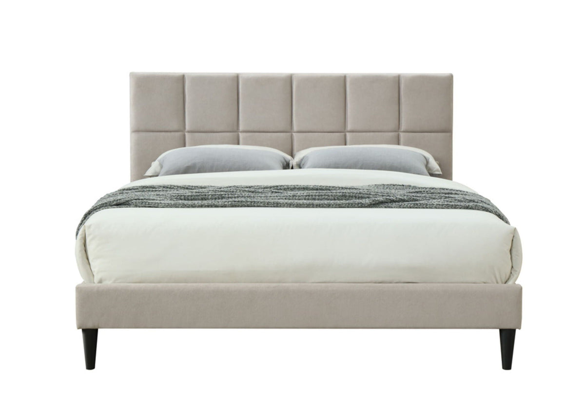 Gray Full Size Upholstered Bed with USB Charging Ports - Modern Squares Headboard