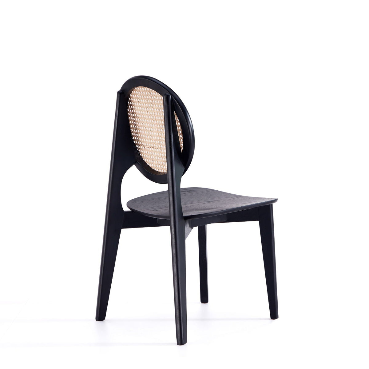 Rattan Cane Backrest Dining Chair Set with Solid Wood Frame - Black or Light Brown