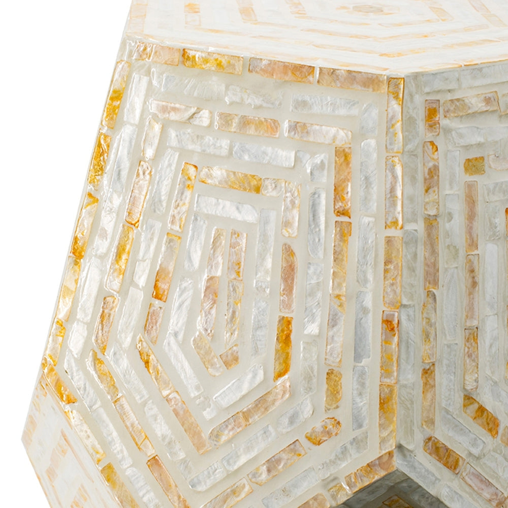 Hexagonal Capiz End Table with Contemporary Design - Cream Yellow