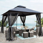 Patio Gazebo Tent with Double Roof and Mosquito Net - Dark Gray or Dark Brown