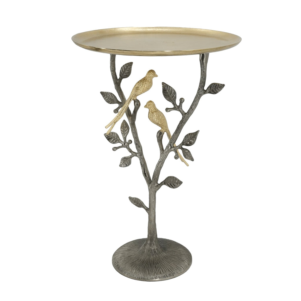 Metal Dual Bird Side Table with Round Tray - Gold