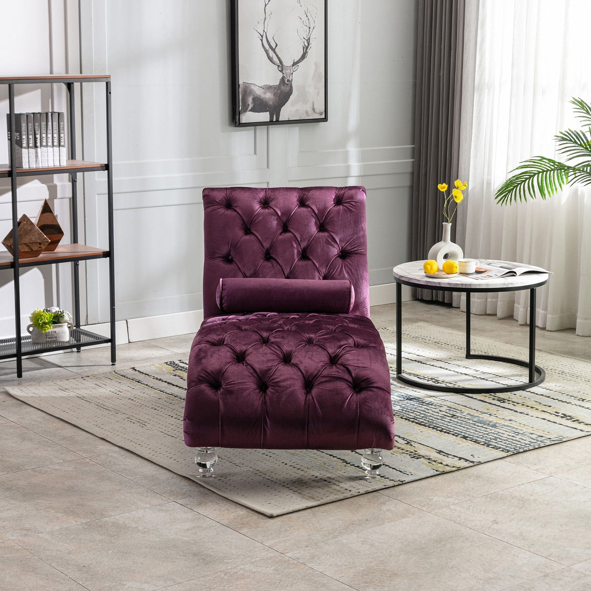 Velvet Button Tufted Chaise Lounge with Pillow - Multiple Colors
