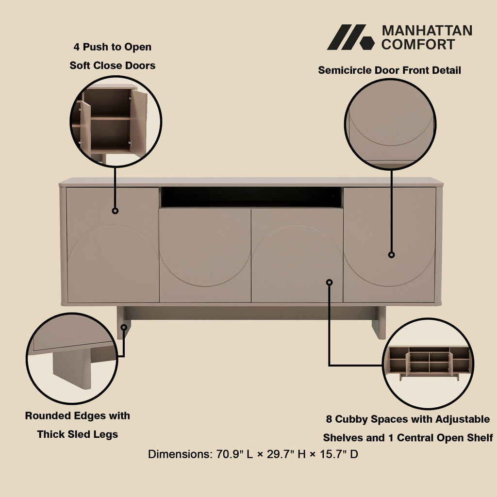 Sideboard With Adjustable Shelves and Soft Close Doors - White, Light Brown, Green