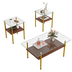 Modern Glass Coffee Table and End Tables Set of 3 with Golden Metal Legs