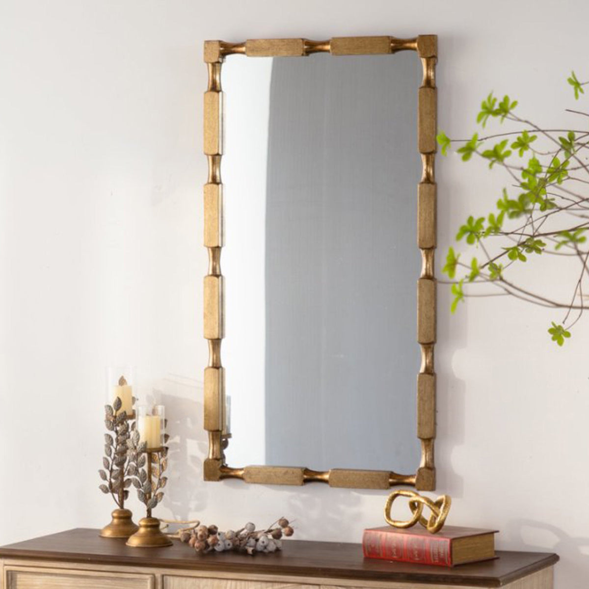Gold Bamboo-Style Rectangular Wall Mirror