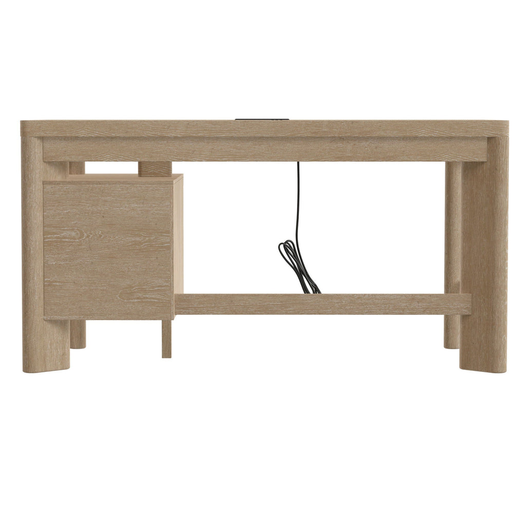Tan Wood Writing Desk with Spacious Surface - 58 Inch