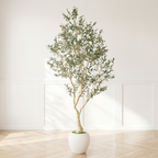 8.2FT Artificial Olive Tree with Decorative White Planter – Green Leaves