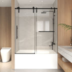 Frameless Sliding Bathtub Door with Tempered Glass - Black or Gray