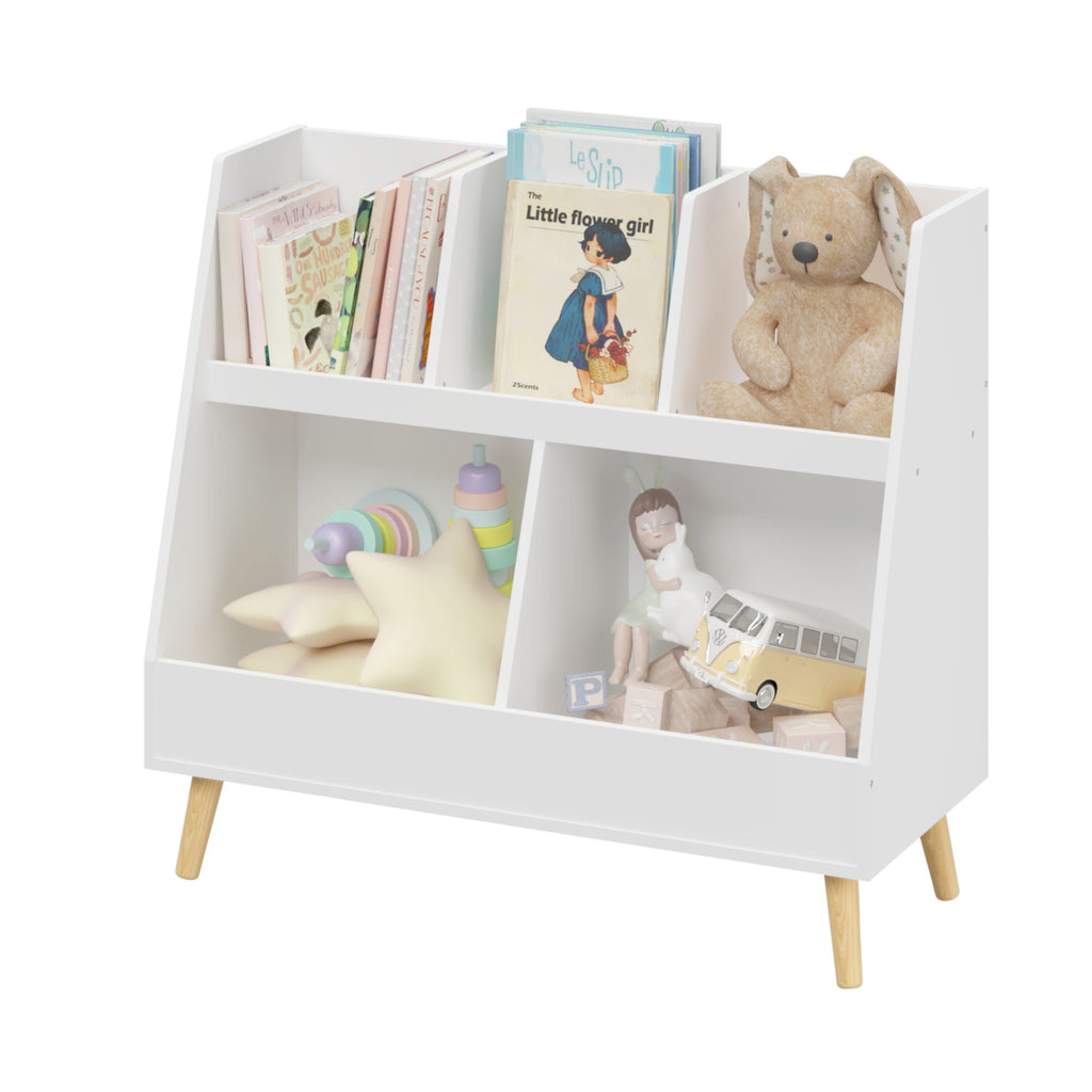 Kids Bookshelf and Toy Organizer with 5 Cubbies - White
