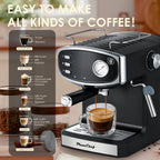 20 Bar Espresso Machine with Semi-Automatic Control - Black or Blue