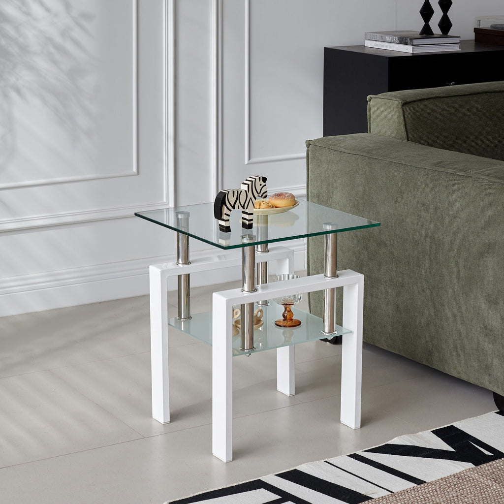 Tempered Glass Coffee Table with Storage - Black or White