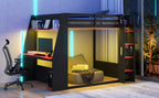 Full Size Wooden Gaming Bunk Bed with Desk and LED Light - Black/Red