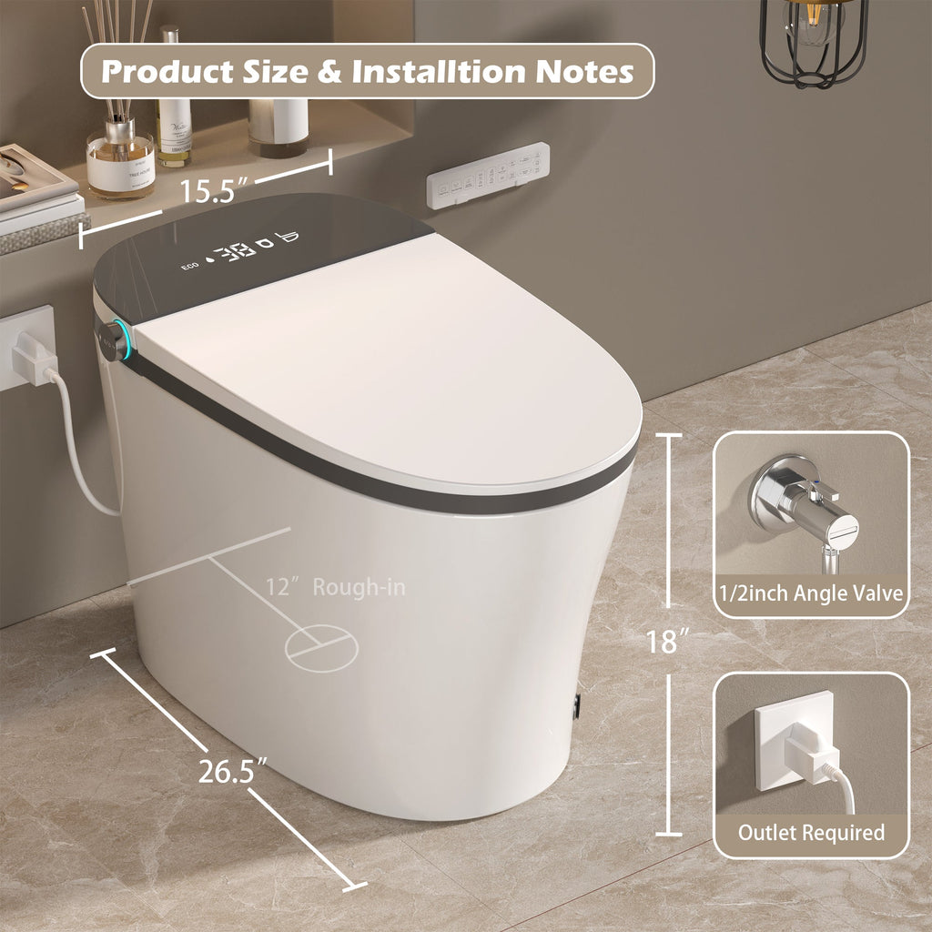 Smart Toilet with Built-In Bidet and Heated Seat - White
