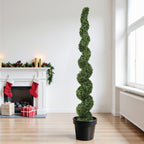 7FT Spiral Topiary Trees with Realistic Faux Boxwood - Green
