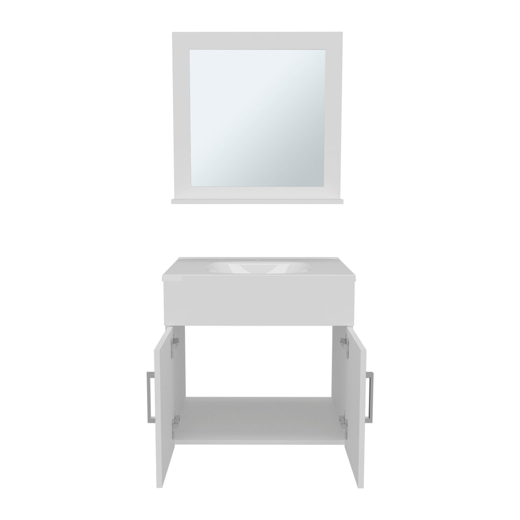 White Bathroom Set Vanity Sink with Mirror - 2 Doors, 1 Shelf