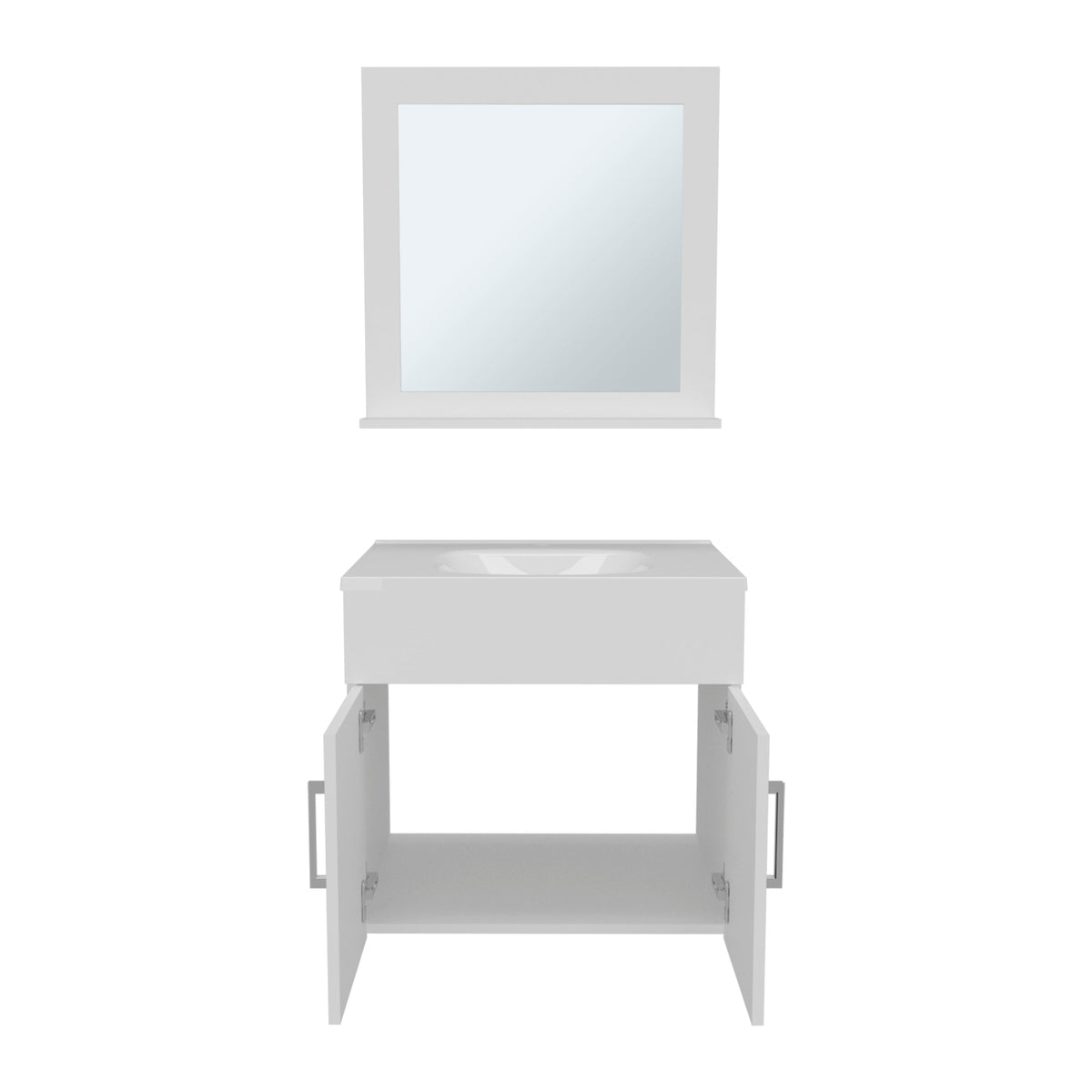 White Bathroom Set Vanity Sink with Mirror - 2 Doors, 1 Shelf