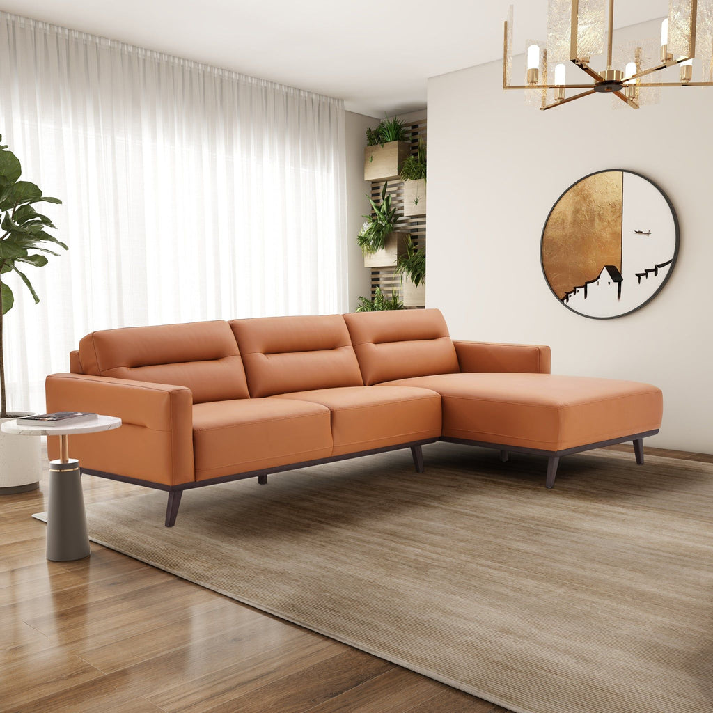 L-Shaped Sectional Couch with Solid Wood Frame and Vegan Upholstery - Yellow or Light Brown