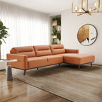 L-Shaped Sectional Couch with Solid Wood Frame and Vegan Upholstery - Yellow or Light Brown