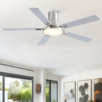 Flush Mount Ceiling Fan with LED Light and Remote Control - Black, White, Pearl Silver
