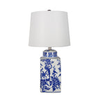 Blue and White Ceramic Vase Table Lamp with Linen Shade - White + Blue